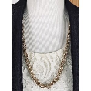Double Cable Chain Necklace 28" Gold Toned  10mm Wide Trendy Fashion Statement